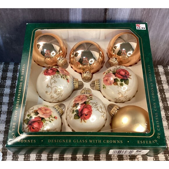 Christmas by Krebs Hand Decorated Glass Ornaments Glitter & Roses Multi Color~4 - Picture 3 of 15